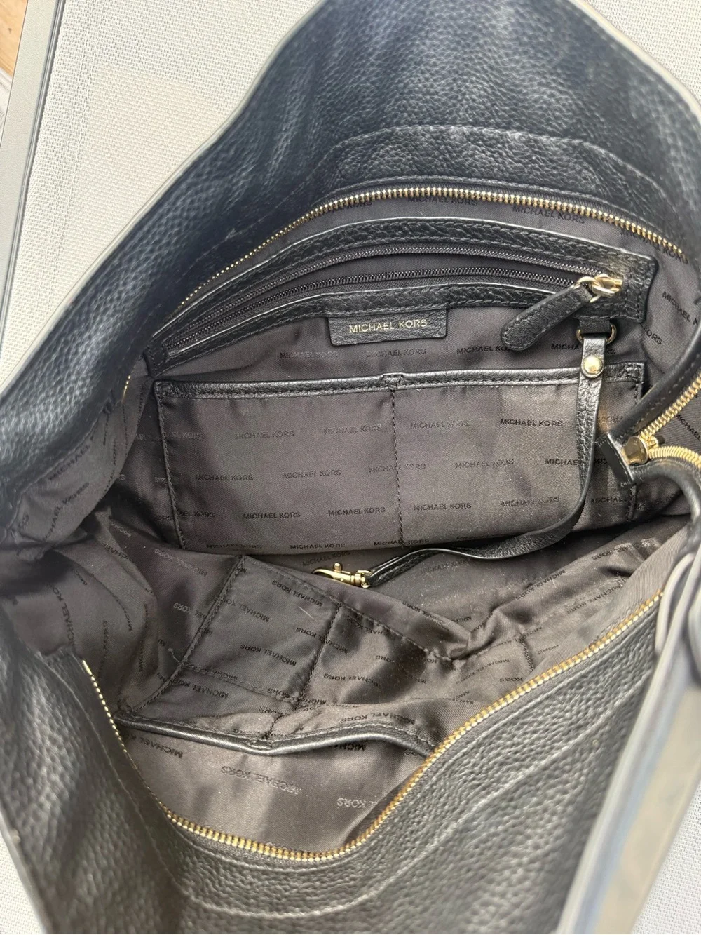 Michael Kors Evie Large Black Leather Hobo Bag with Gold Hardware